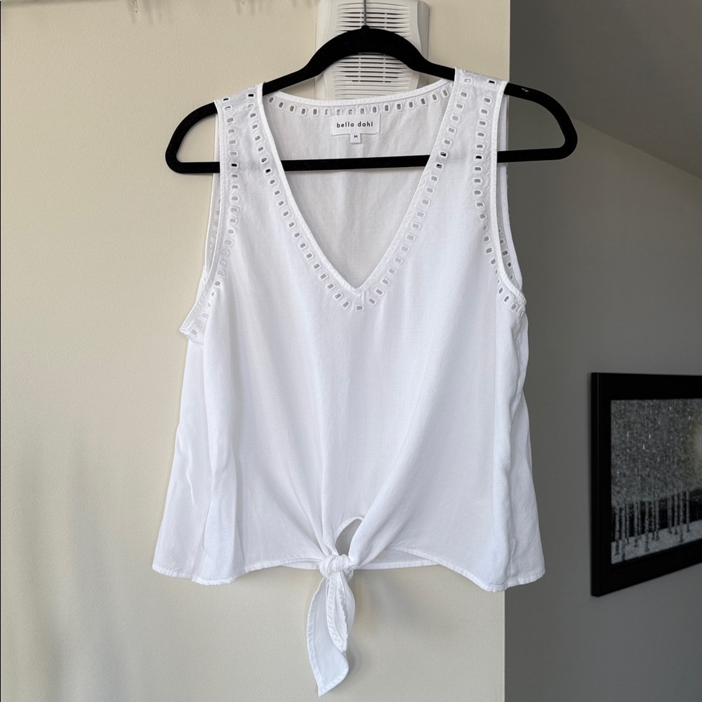 Bella Dahl White Eyelet Tie-Front Tank Top